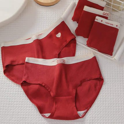 本命年红色喜庆内裤女中腰纯棉裆螺纹亲肤透气5A抗菌三角裤舒适