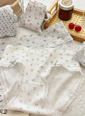 灰色森系樱桃碎花蝴蝶结少女内裤中腰纯棉抗菌内档透气三角裤女