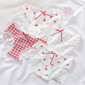 日系可爱蝴蝶结低腰少女内裤纯棉裆透气爱心格子草莓学生三角短裤