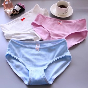 纯色小清新少女蝴蝶结螺纹简约中腰糖果色纯棉学生三角裤柔软透气