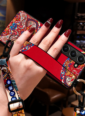 适用三星Z Fold6手机壳新款zfold5手机壳W24网红色23左右折叠屏ZFold4外壳年腕带斜挎女zfold3保护套中国风马