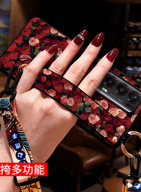 适用华为荣耀Magic V2手机壳女斜挎肩背挂绳Vs2手机壳玫瑰花MagicV3保护套折叠V5新款MagicVs3年网红色女国风