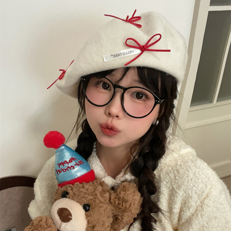 贝雷帽出游甜美可爱冬可爱蝴蝶结