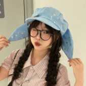 y2k可爱烫银星星可拆卸耳朵蝴蝶结兔子耳朵帽贝雷帽女辣妹八角帽