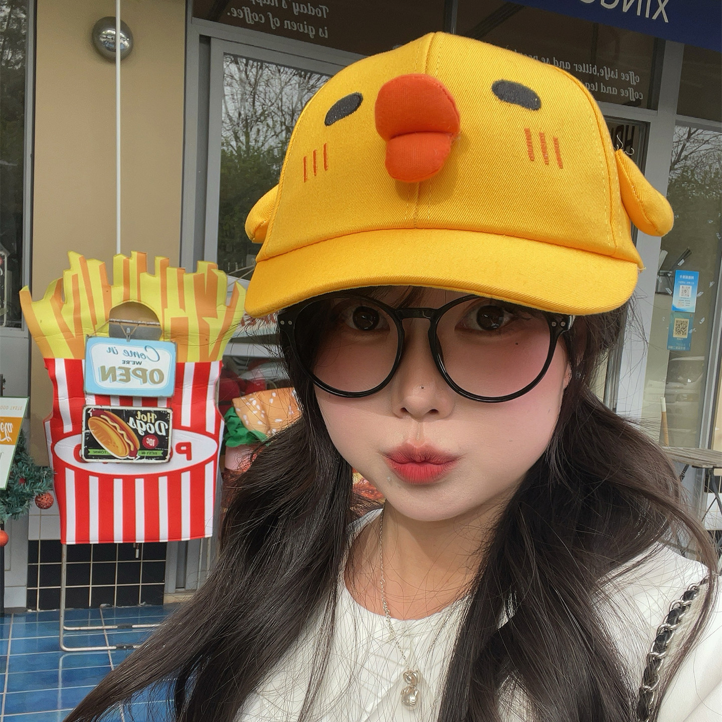 新款鼻孔小鸡春夏棉质透气棒球帽女可爱黄色小鸡硬顶鸭舌帽显脸小