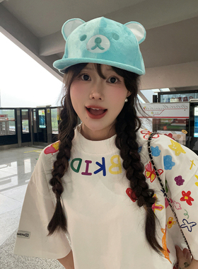 薄荷曼波可爱Kuma轻松熊立体鸭舌帽子女春夏卡通遮阳百搭棒球帽潮