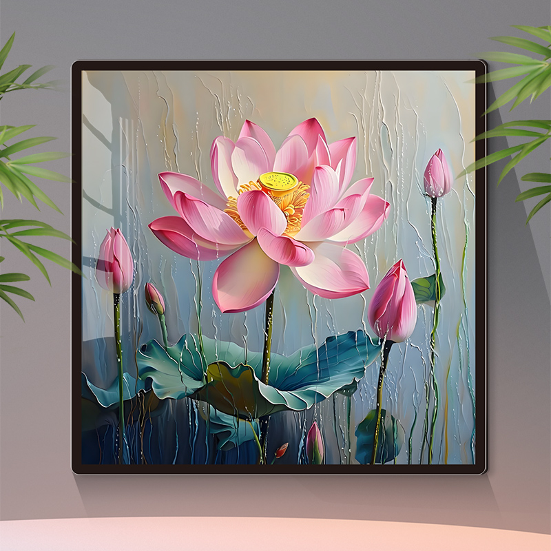 中国风荷花墙贴画客厅背景墙装饰画新中式亚克力高级感艺术水墨画图片
