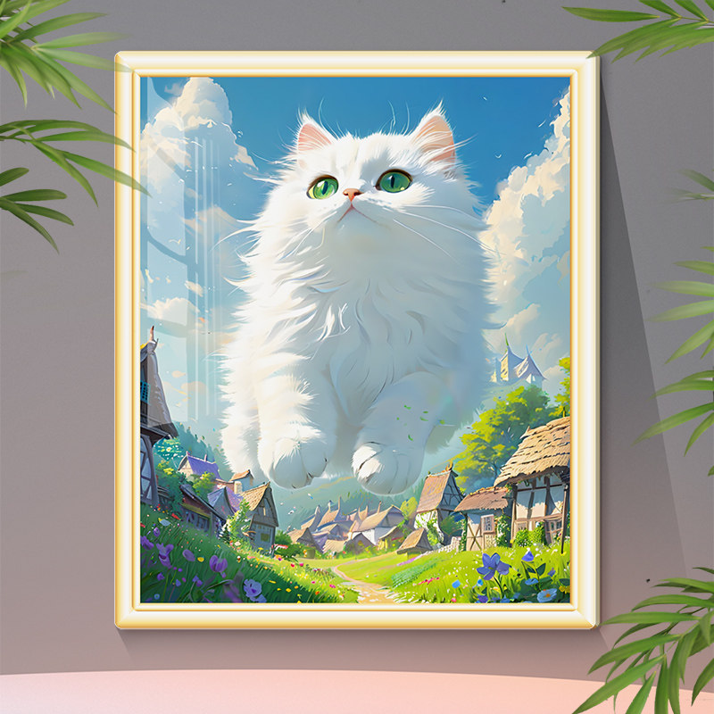 治愈系猫咪卧室背景墙装饰画定制亚克力自粘轻奢高级感新款墙贴画