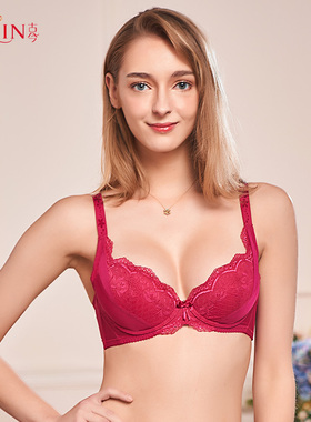 古今女士内衣女三片式裁剪舒适薄款胸罩上托蕾丝红色文胸0I2122