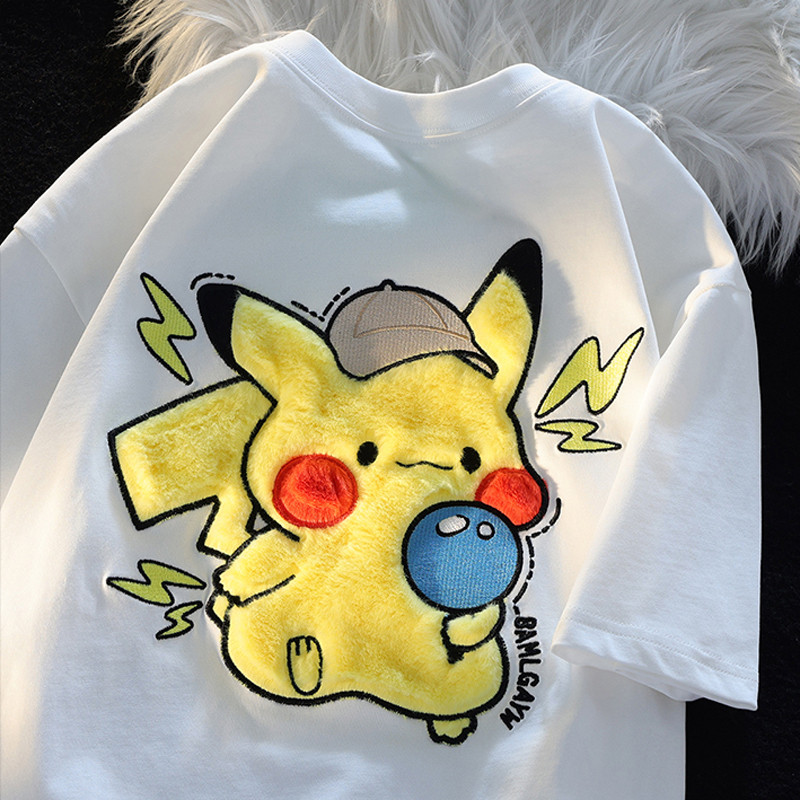 国潮夏季新款皮卡丘宽松半袖t恤女神奇宝贝联名ins超火卡比兽上衣