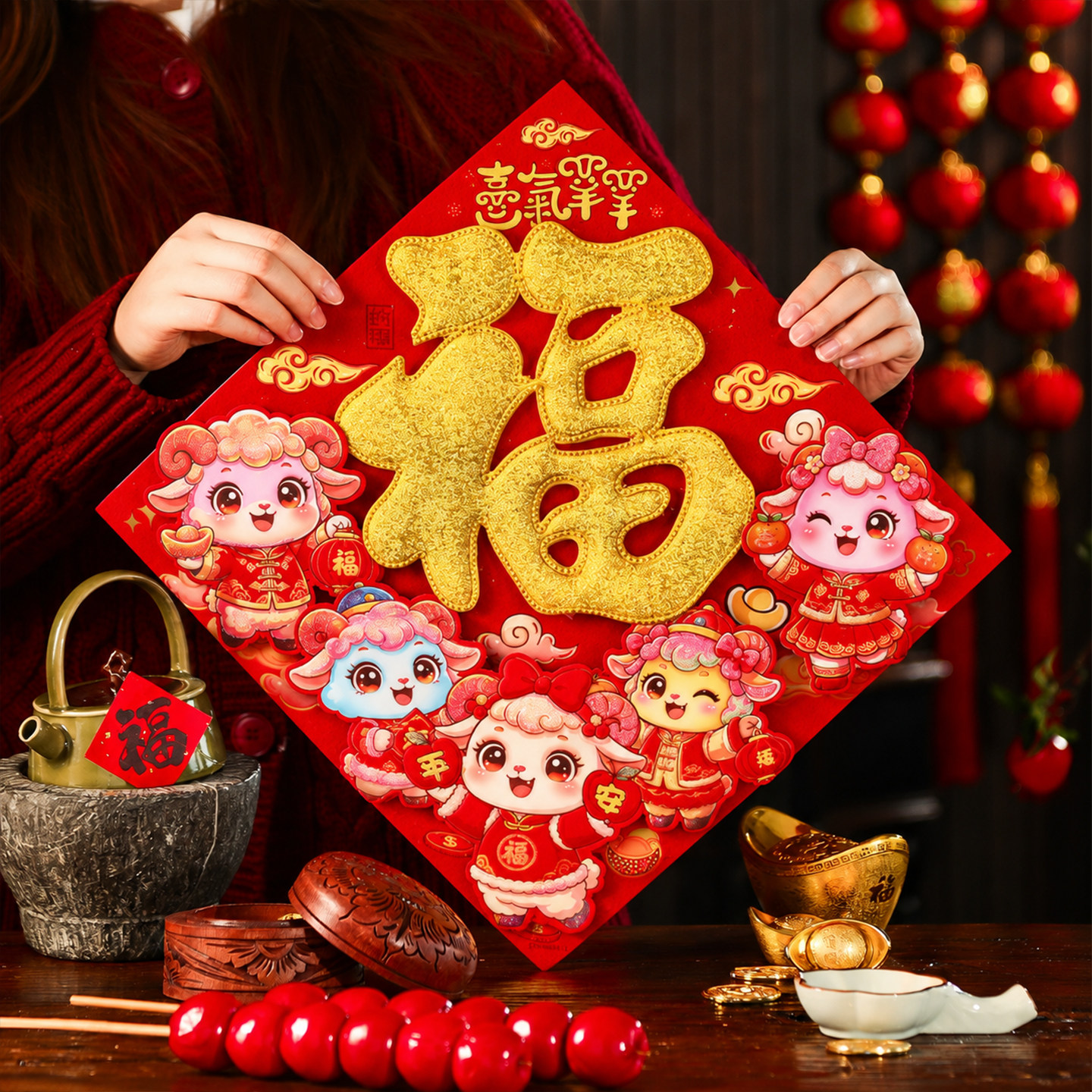 羊年新款2027新年福字门贴春节过年入户门生肖门幅大门布置装饰品