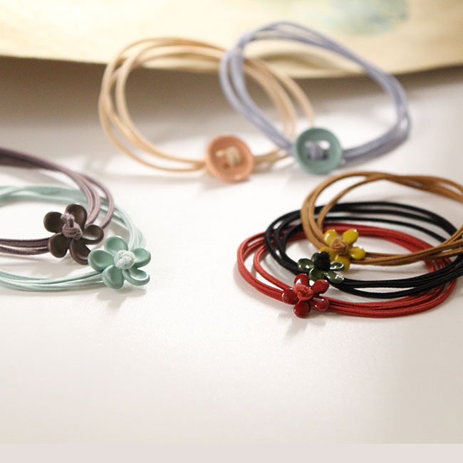 韩版手工可爱小花朵彩色纽扣发圈三层弹力扎头发皮筋头绳森女发饰