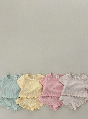 夏季女童韩版睡衣婴幼儿薄款花边短袖上衣短裤套装公主儿童家居服