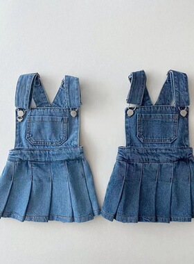 2024韩版ins婴幼童春秋夏潮搭连身裙洋气女童宝宝牛仔背带短裙子