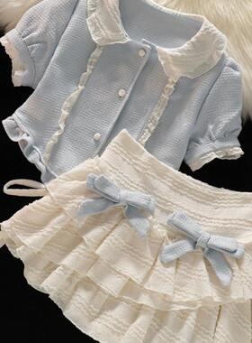 女童多巴胺公主风套装夏季2025新款儿童女孩洋气洛丽塔短袖蛋糕裙