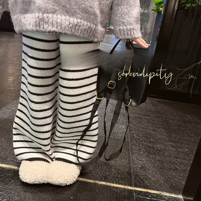 韩国女童2025秋装条纹阔腿裤