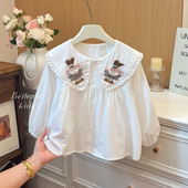 立体兔子娃娃领花边洋气女童公主衫 儿童纯棉衬衫 衬衣春秋长袖
