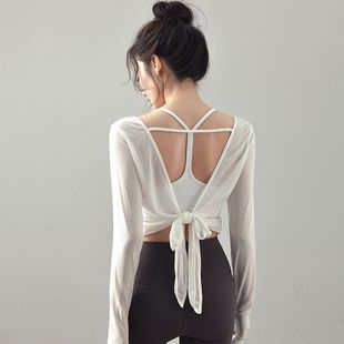 瑜伽服上衣女美背绑带运动长袖 跑步训练健身服罩衫