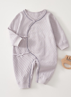 初生婴儿衣服纯棉a类无骨和尚服0-6月男女宝宝连体衣春秋款蝴蝶衣