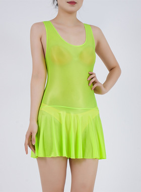 油亮丝滑光泽超短连衣裙百褶裙高弹大码欧美透视ebay