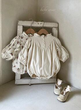 女童秋装小碎花连衣裙2022韩国童装女宝宝木耳领公主裙婴童长裙秋