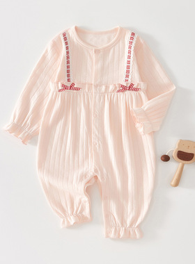 初生婴儿衣服春夏款连体衣3-18月新生女宝宝无骨哈衣爬服空调服