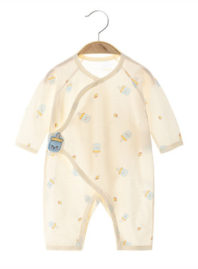 0-6月新生婴儿纯棉连体衣夏季薄款长袖空调服A类幼儿宝宝哈衣爬服