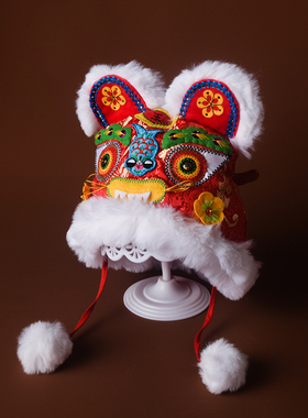 龙年男女宝宝虎头帽有婴儿拜年帽子过年新年外出防风2024红色中式