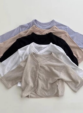 韩新款夏季纯棉百搭纯色长袖空调外套防蚊开衫新生儿外出服