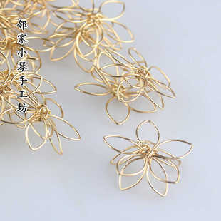 2个/包铁质电泳保色金属花丝五瓣花双层花心diy手工配件发饰品