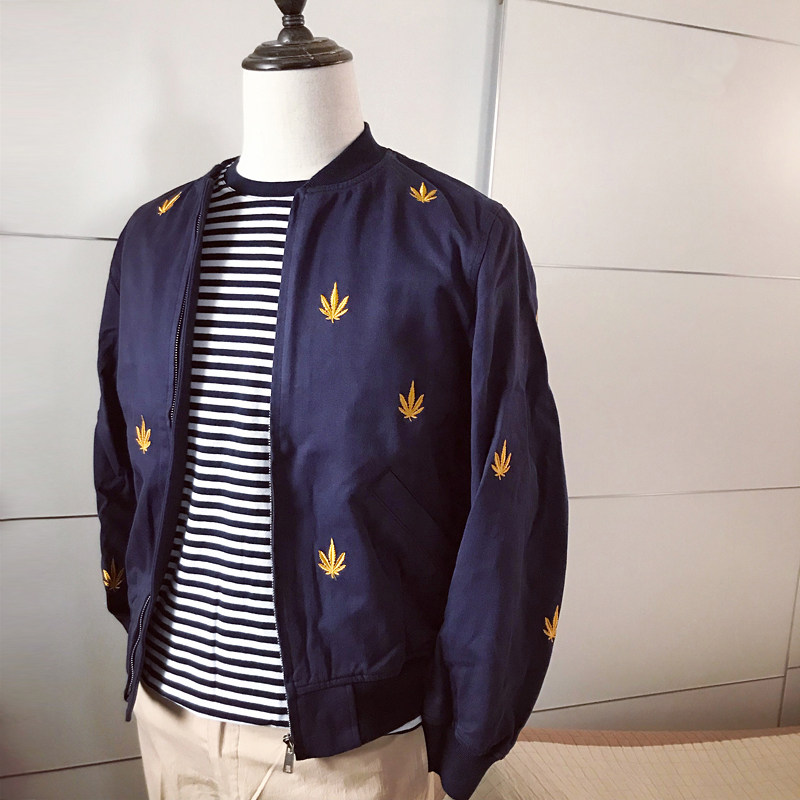 春秋水洗日系军绿黑蓝色修身休闲MA1短款飞行员棒球服夹克外套男