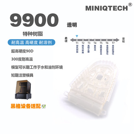 MINIQTECH 耐高温300 9900H 光固化光敏树脂 高硬度90D 耐热