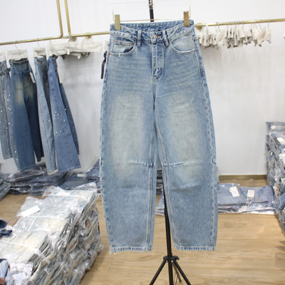 艾拿87313浅蓝色无弹窄版牛仔弯刀裤2026年春季新款女装显瘦长裤