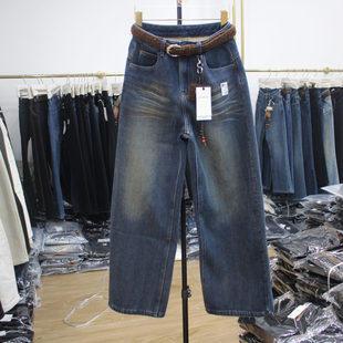 直筒加绒牛仔裤 2025年冬女保暖女装 1怀旧蓝宽松窄版 艾拿3563 长裤