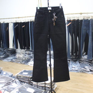 植绒牛仔裤 长喇裤 2025年冬季 显瘦保暖新款 女装 艾拿23859黑色修身