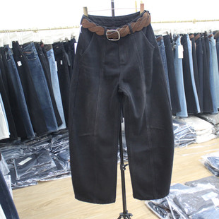 保暖女 显瘦新款 艾拿55101水洗复合厚绒宽松牛仔哈伦裤 2025年冬季