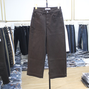 显瘦九分裤 艾拿95058时尚 女装 2025年冬季 植绒宽松直筒阔腿牛仔裤