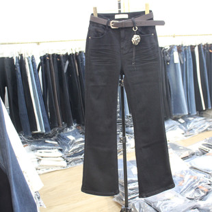 牛仔喇叭裤 修身 2025年冬季 女装 艾拿23857 保暖长裤 2黑色植绒时尚