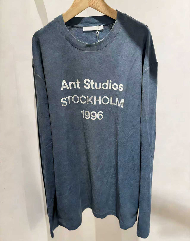 thumbnail for Share favorite 1996 distressed vintage casual loose letter print AC long sleeve T-shirt men's and women's trendy brand