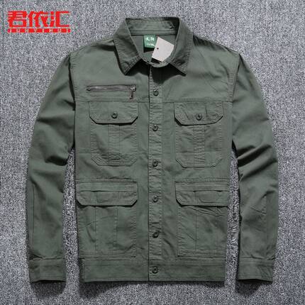夏季薄款纯棉电焊工服车间耐磨外套军绿色户外劳保翻领工作服上衣