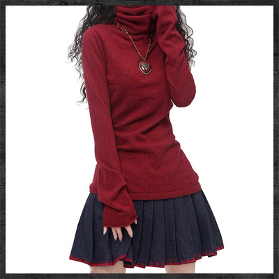 秋冬新款时尚内搭堆堆领黑色毛衣