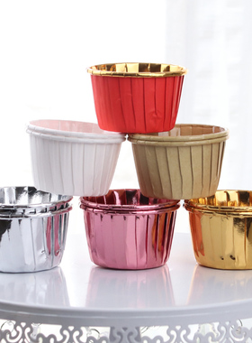 耐高温烘焙包装淋膜纸铝箔纸马芬杯金银杯纸杯防油防水红色卷口杯