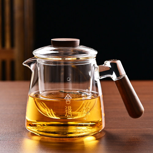 木把玻璃泡茶壶加厚耐高温煮茶壶套装家用茶水分离泡茶器透明茶具