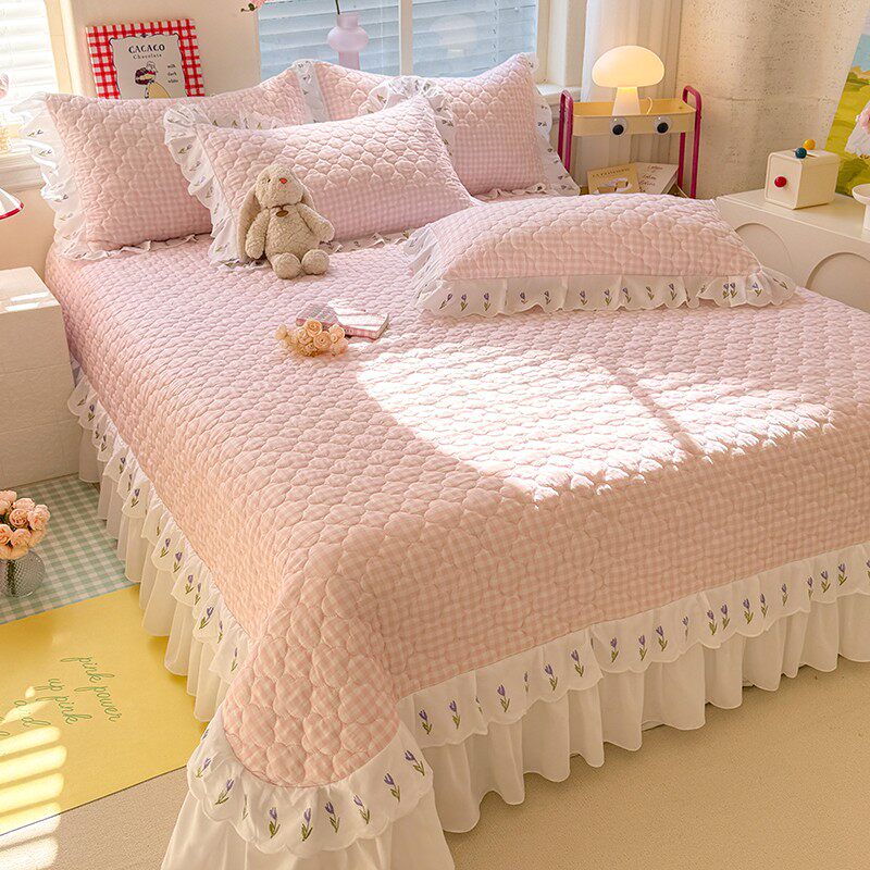 四季被套夹棉床盖单件床裙床罩花边加厚床单公主四件套榻榻米床垫