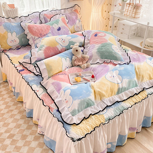 公主风夹棉床裙单件床罩防滑席梦思加厚三件套防尘床罩四件套