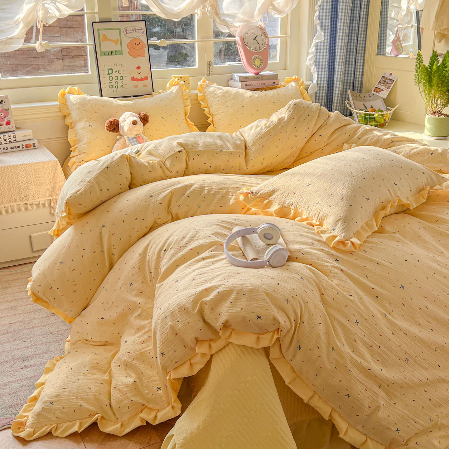 四季通用公主风小碎花夹棉绗缝床盖榻榻米床单四件套被套被罩床品