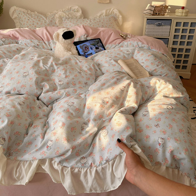 卡通小碎花四件套被套被罩公主风