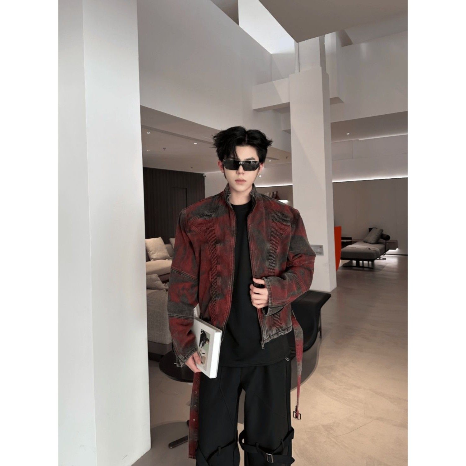 Between小众设计款复古毛呢水洗夹克高级感做旧渐变短款牛仔外套