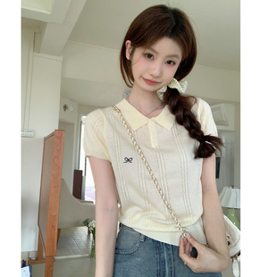 女装 冰丝polo上衣 短袖 修身 法式 韩系T恤薄款 高级感夏季 针织衫 新款