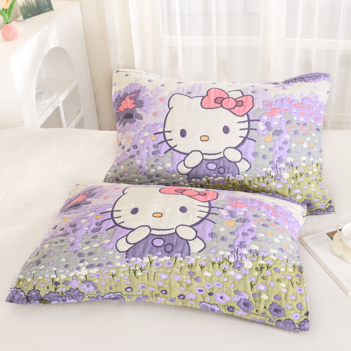 新款云朵泡芙纯棉枕巾一对装加大加厚全棉纱布高档枕头巾柔软吸汗